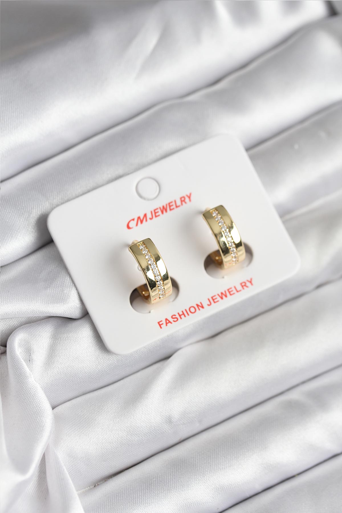 14K Gold Renk Kaplama Zirkon Taşlı Halka Model Kadın Küpe