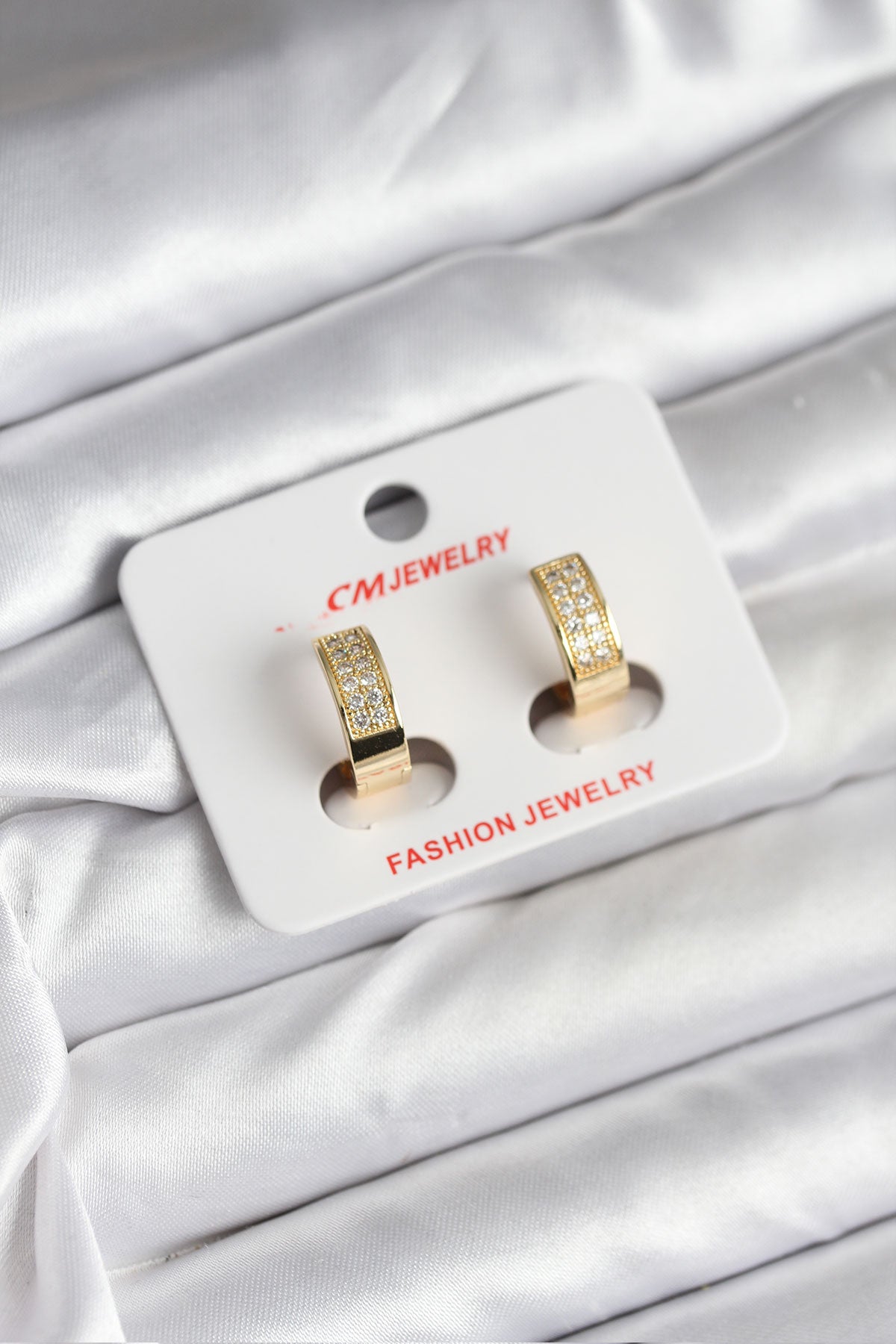 14K Gold Renk Kaplama Zirkon Taşlı Halka Kadın Küpe