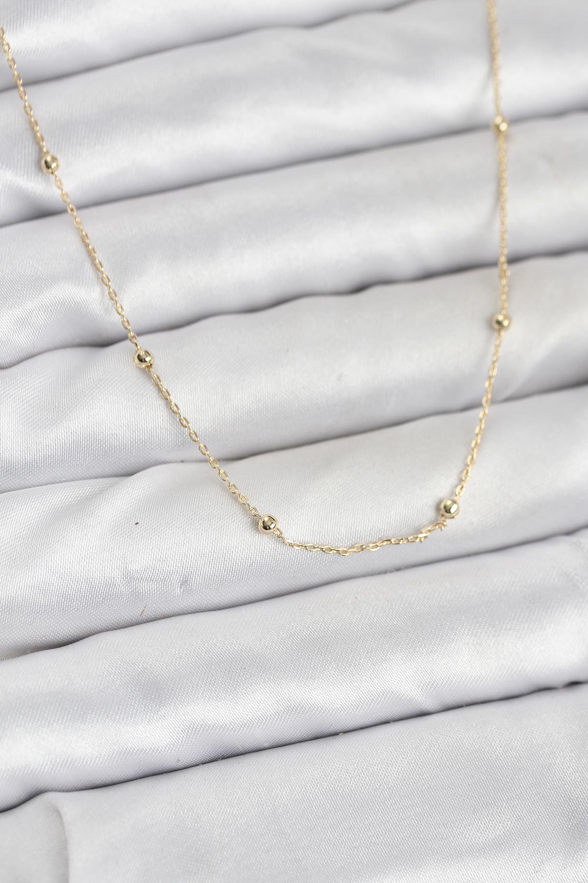 14K Gold Renk Minik Top Zincirli Kadın Kolye