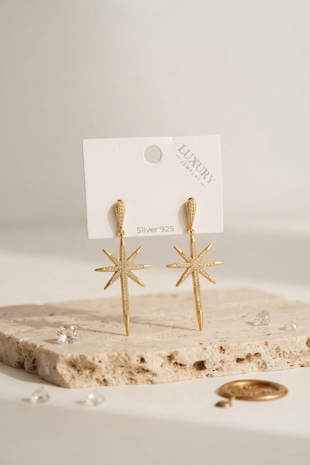 ZEVRA Zirkon Kutup Yıldızı Küpe – Gold